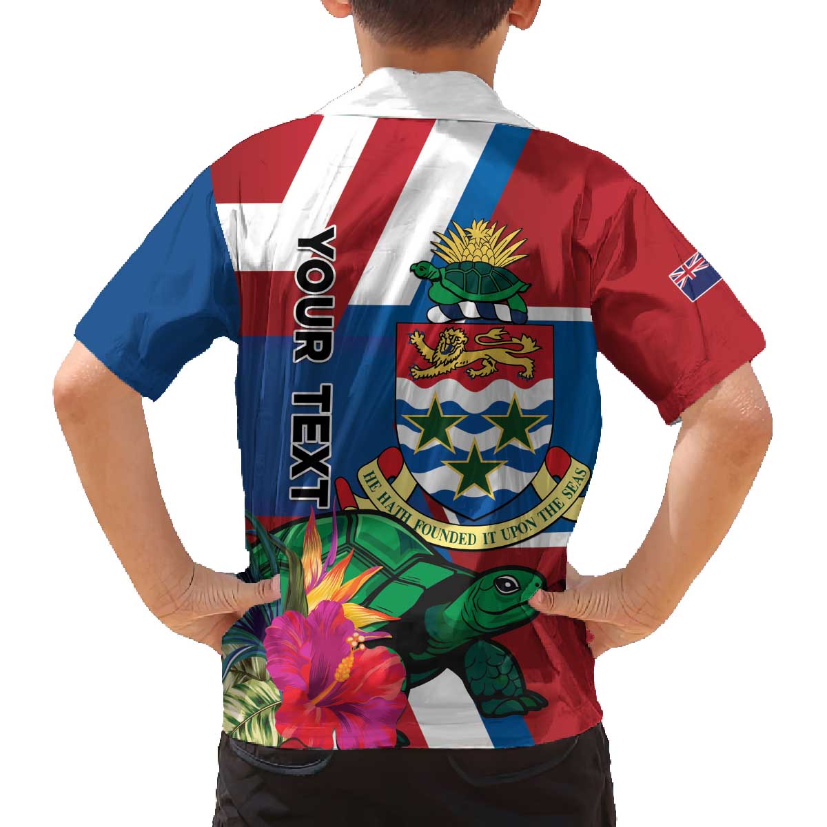 Personalised Cayman Islands Family Matching Off The Shoulder Long Sleeve Dress and Hawaiian Shirt Tropical Green Turtle