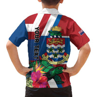 Personalised Cayman Islands Family Matching Off The Shoulder Long Sleeve Dress and Hawaiian Shirt Tropical Green Turtle