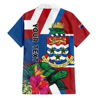 Personalised Cayman Islands Family Matching Off The Shoulder Long Sleeve Dress and Hawaiian Shirt Tropical Green Turtle