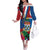 Personalised Cayman Islands Family Matching Off The Shoulder Long Sleeve Dress and Hawaiian Shirt Tropical Green Turtle