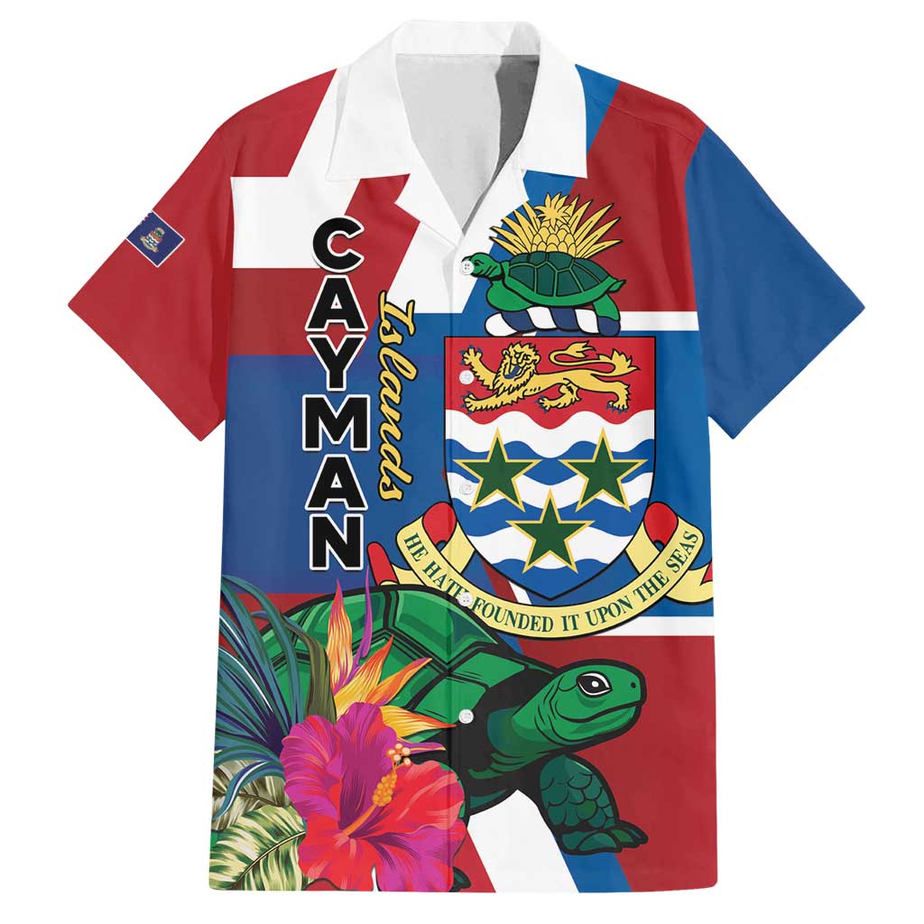 Personalised Cayman Islands Family Matching Off Shoulder Short Dress and Hawaiian Shirt Tropical Green Turtle