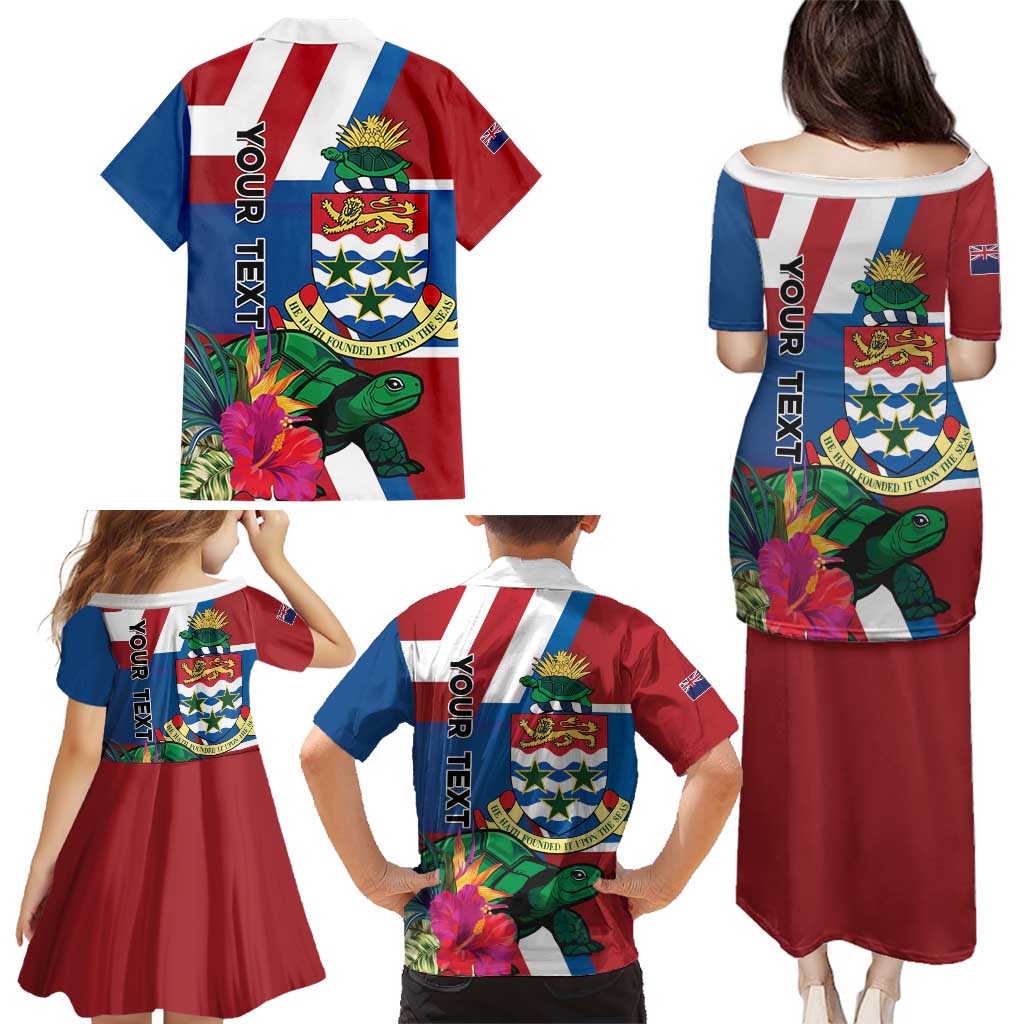 Personalised Cayman Islands Family Matching Puletasi and Hawaiian Shirt Tropical Green Turtle