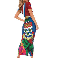 Personalised Cayman Islands Family Matching Short Sleeve Bodycon Dress and Hawaiian Shirt Tropical Green Turtle