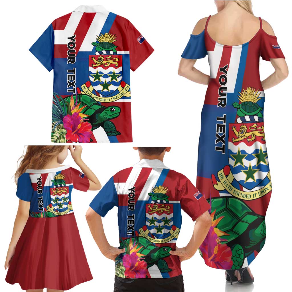 Personalised Cayman Islands Family Matching Summer Maxi Dress and Hawaiian Shirt Tropical Green Turtle