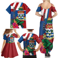 Personalised Cayman Islands Family Matching Summer Maxi Dress and Hawaiian Shirt Tropical Green Turtle