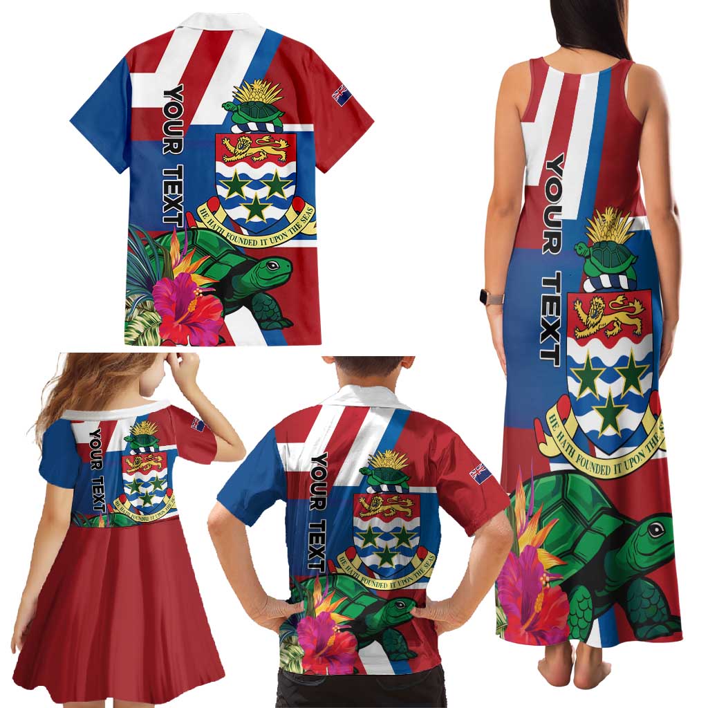 Personalised Cayman Islands Family Matching Tank Maxi Dress and Hawaiian Shirt Tropical Green Turtle