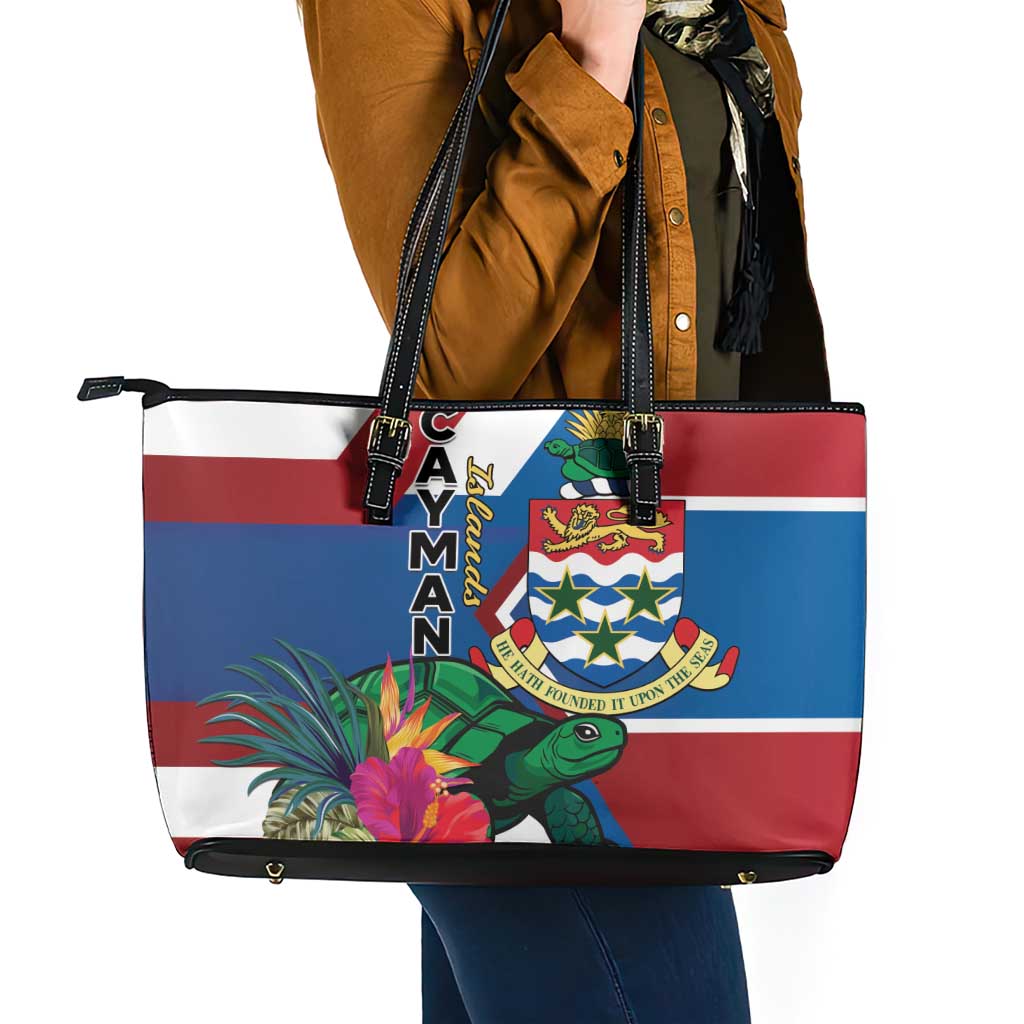 Cayman Islands Leather Tote Bag Tropical Green Turtle