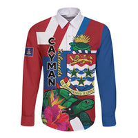 Personalised Cayman Islands Long Sleeve Button Shirt Tropical Green Turtle
