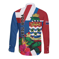 Personalised Cayman Islands Long Sleeve Button Shirt Tropical Green Turtle