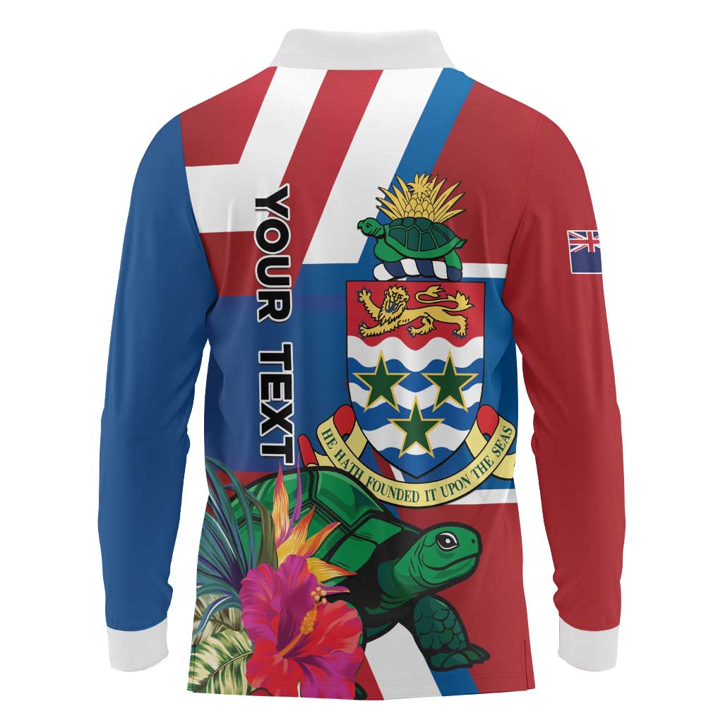 Personalised Cayman Islands Long Sleeve Polo Shirt Tropical Green Turtle