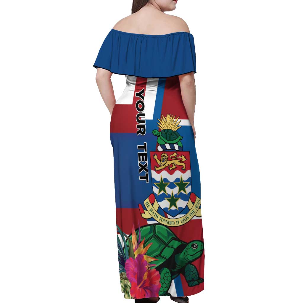 Personalised Cayman Islands Off Shoulder Maxi Dress Tropical Green Turtle