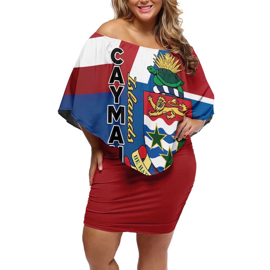 Personalised Cayman Islands Off Shoulder Short Dress Tropical Green Turtle