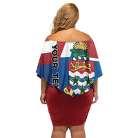 Personalised Cayman Islands Off Shoulder Short Dress Tropical Green Turtle