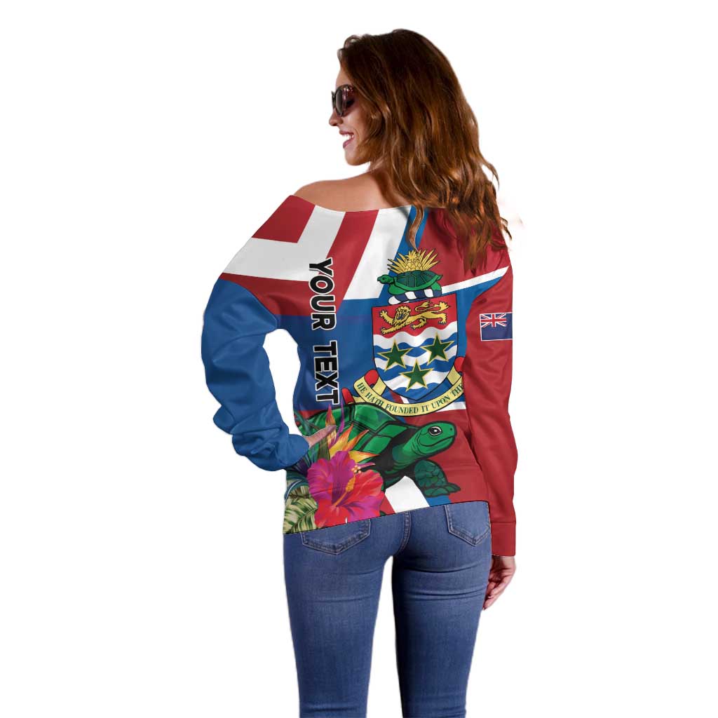 Personalised Cayman Islands Off Shoulder Sweater Tropical Green Turtle