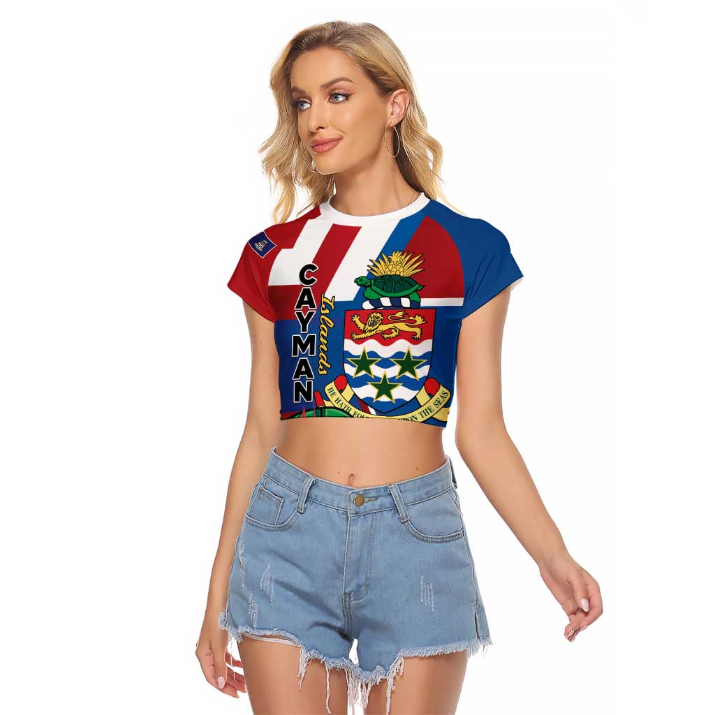 Personalised Cayman Islands Raglan Cropped T Shirt Tropical Green Turtle