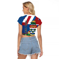 Personalised Cayman Islands Raglan Cropped T Shirt Tropical Green Turtle