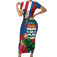 Personalised Cayman Islands Short Sleeve Bodycon Dress Tropical Green Turtle