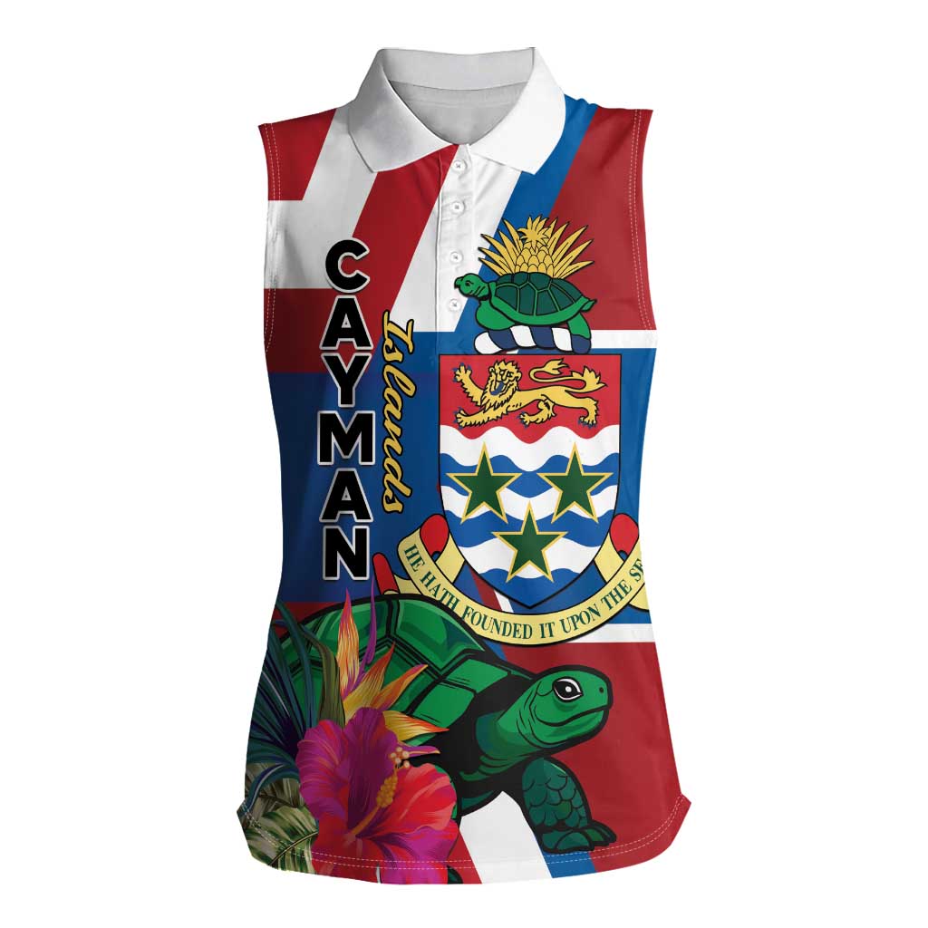 Personalised Cayman Islands Women Sleeveless Polo Shirt Tropical Green Turtle