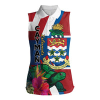 Personalised Cayman Islands Women Sleeveless Polo Shirt Tropical Green Turtle