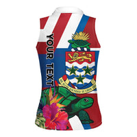 Personalised Cayman Islands Women Sleeveless Polo Shirt Tropical Green Turtle