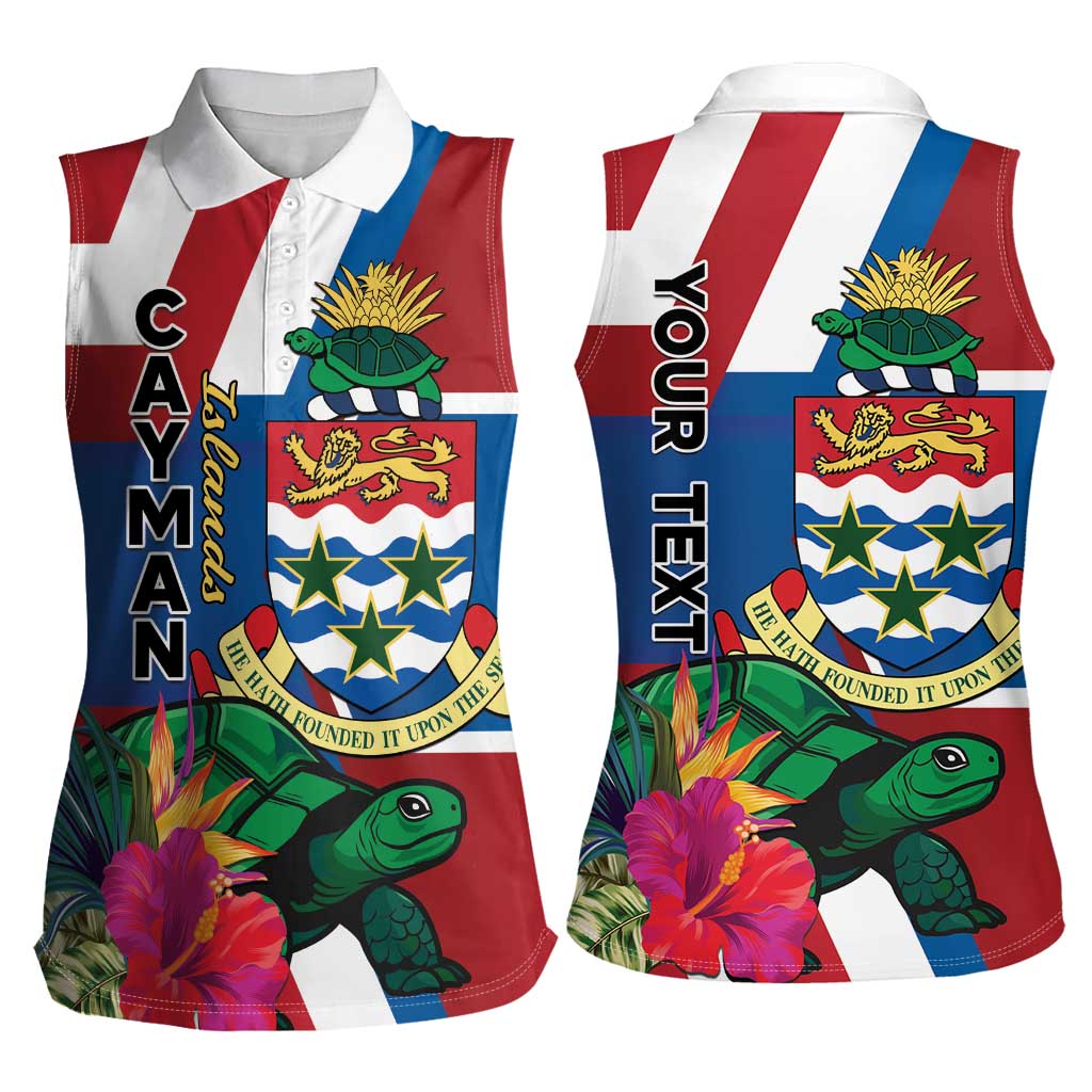 Personalised Cayman Islands Women Sleeveless Polo Shirt Tropical Green Turtle
