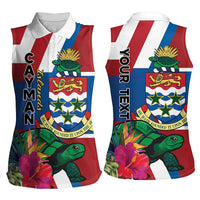 Personalised Cayman Islands Women Sleeveless Polo Shirt Tropical Green Turtle