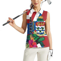 Personalised Cayman Islands Women Sleeveless Polo Shirt Tropical Green Turtle