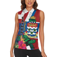 Personalised Cayman Islands Women Sleeveless Polo Shirt Tropical Green Turtle