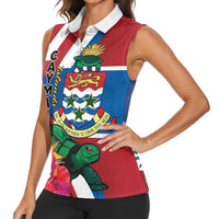 Personalised Cayman Islands Women Sleeveless Polo Shirt Tropical Green Turtle