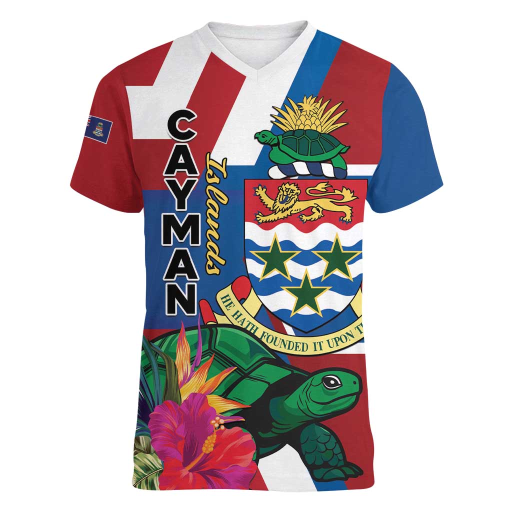 Personalised Cayman Islands Women V-Neck T-Shirt Tropical Green Turtle