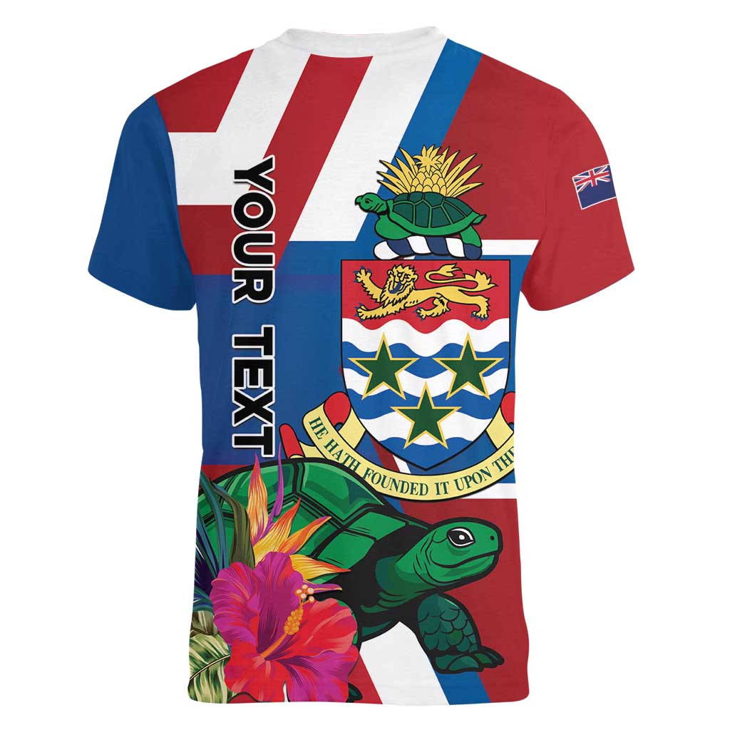 Personalised Cayman Islands Women V-Neck T-Shirt Tropical Green Turtle