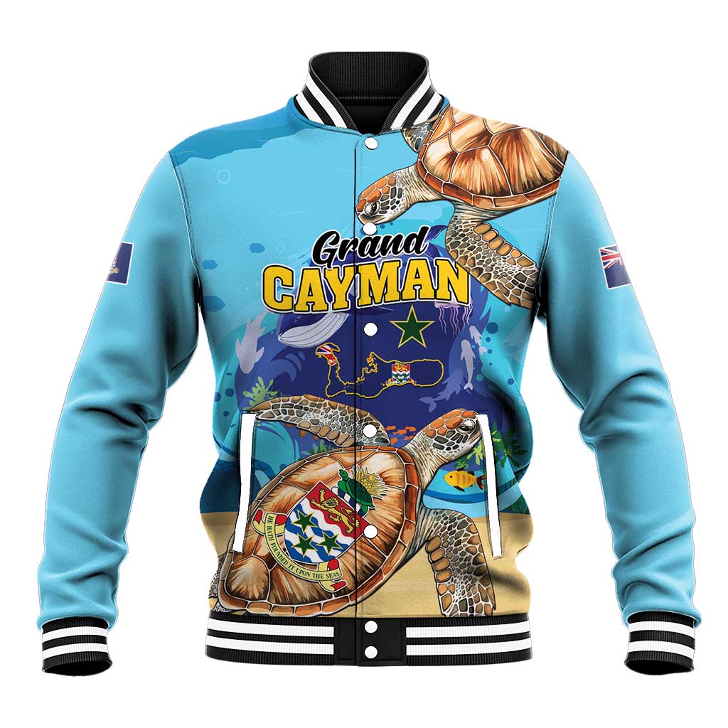 Grand Cayman Map Sea Turtle Baseball Jacket Ocean Vibes
