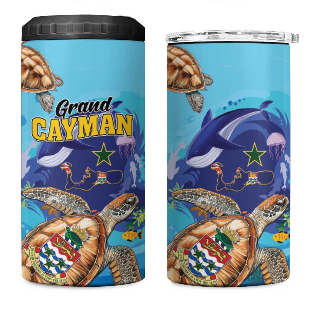 Grand Cayman Map Sea Turtle 4 in 1 Can Cooler Tumbler Ocean Vibes