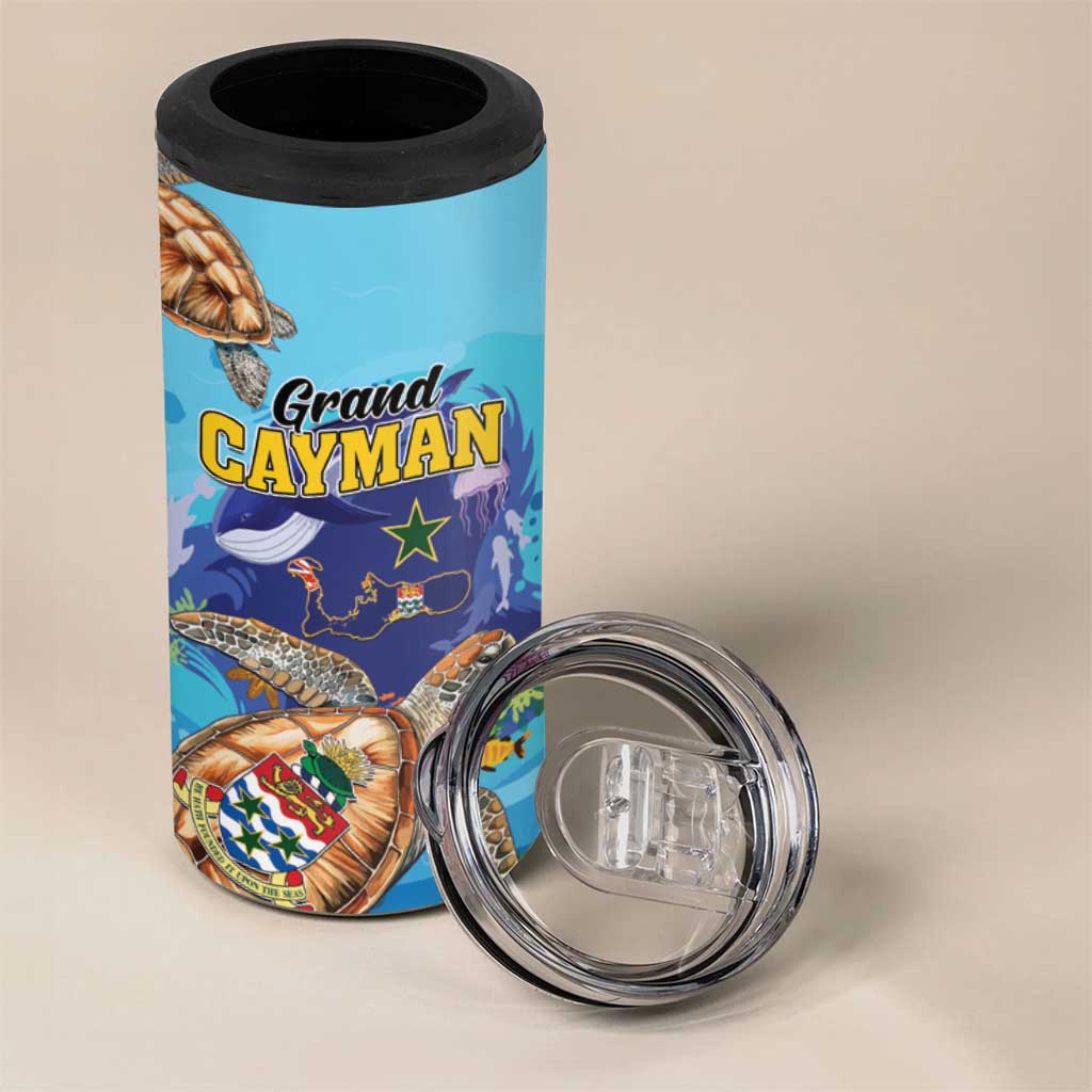 Grand Cayman Map Sea Turtle 4 in 1 Can Cooler Tumbler Ocean Vibes