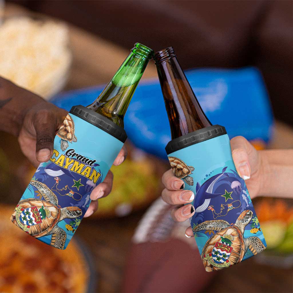 Grand Cayman Map Sea Turtle 4 in 1 Can Cooler Tumbler Ocean Vibes