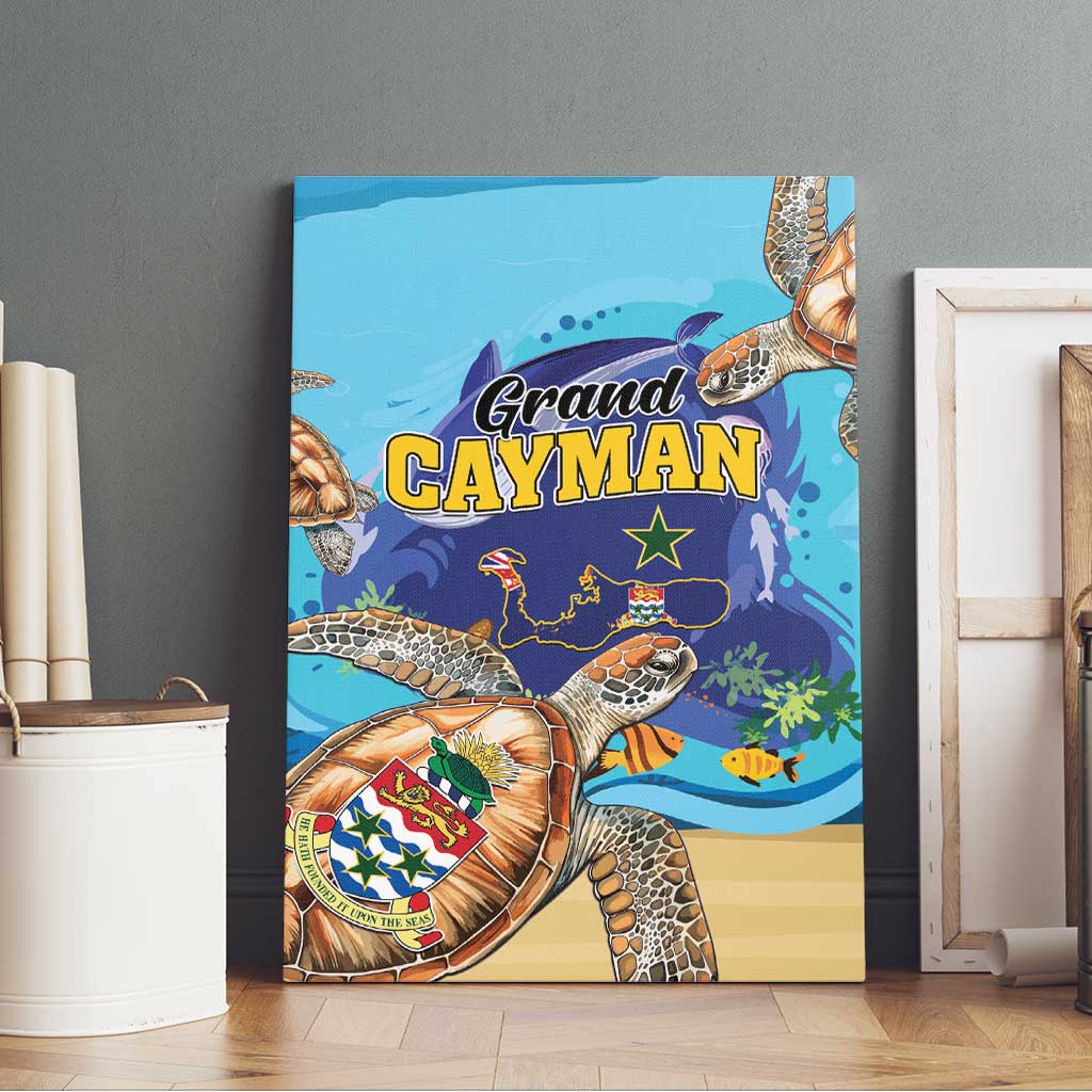 Grand Cayman Map Sea Turtle Canvas Wall Art Ocean Vibes