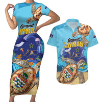 Grand Cayman Map Sea Turtle Couples Matching Short Sleeve Bodycon Dress and Hawaiian Shirt Ocean Vibes
