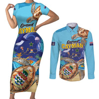 Grand Cayman Map Sea Turtle Couples Matching Short Sleeve Bodycon Dress and Long Sleeve Button Shirt Ocean Vibes