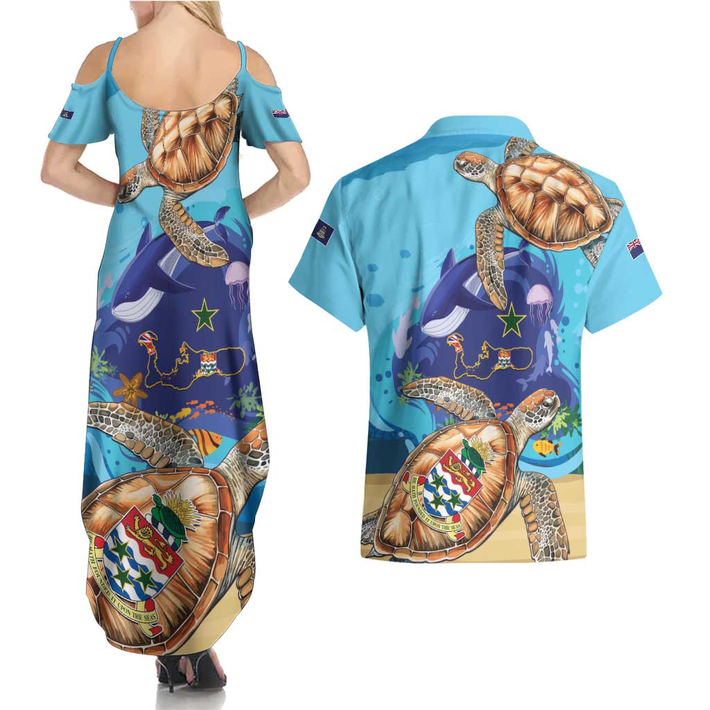Grand Cayman Map Sea Turtle Couples Matching Summer Maxi Dress and Hawaiian Shirt Ocean Vibes