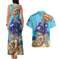 Grand Cayman Map Sea Turtle Couples Matching Tank Maxi Dress and Hawaiian Shirt Ocean Vibes