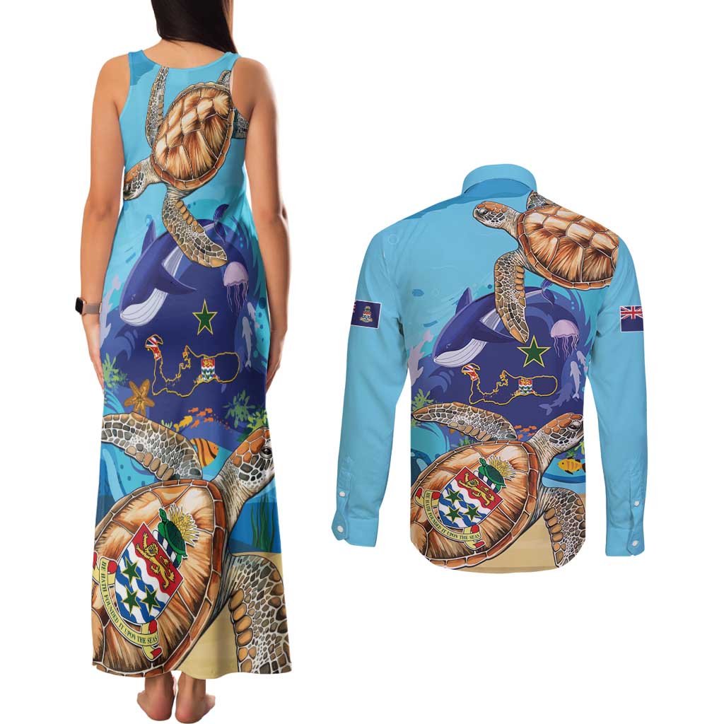 Grand Cayman Map Sea Turtle Couples Matching Tank Maxi Dress and Long Sleeve Button Shirt Ocean Vibes