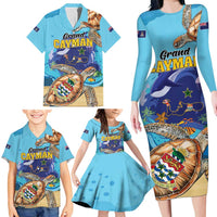 Grand Cayman Map Sea Turtle Family Matching Long Sleeve Bodycon Dress and Hawaiian Shirt Ocean Vibes