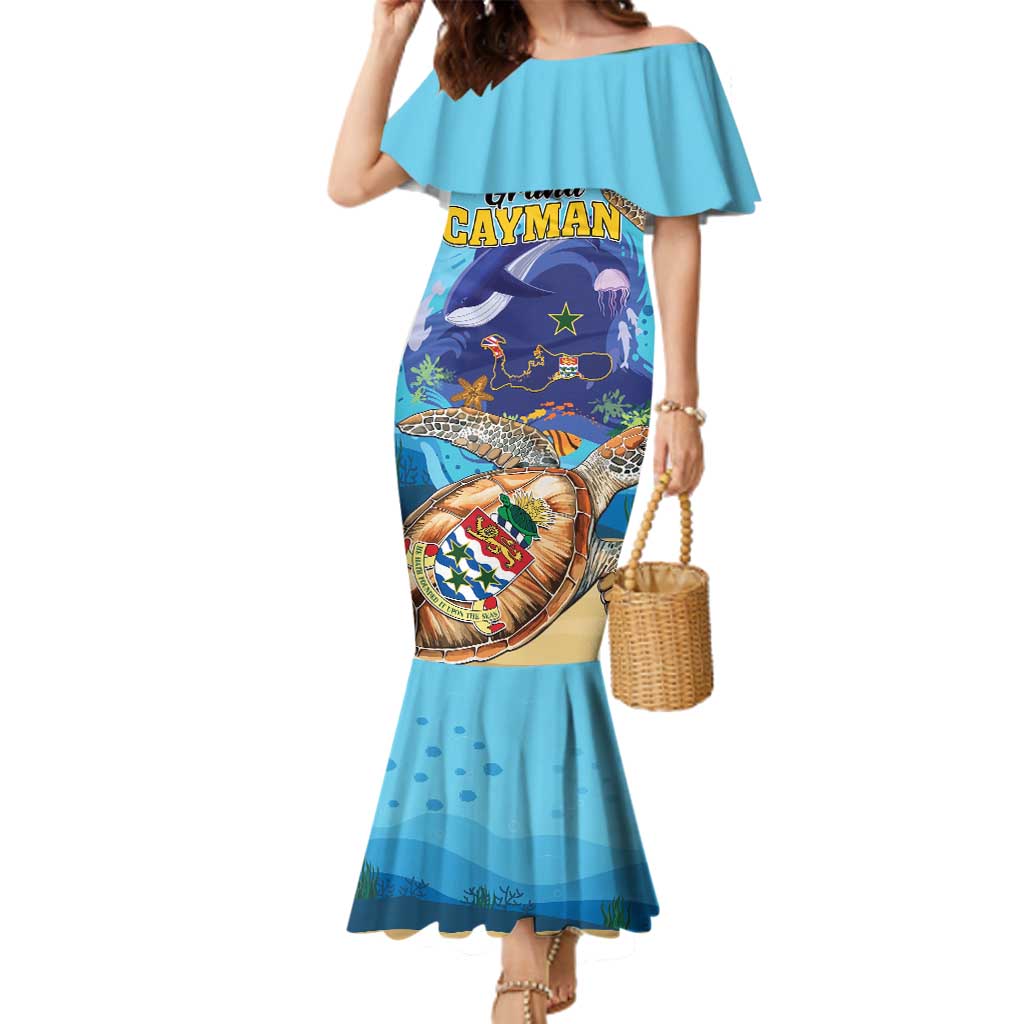 Grand Cayman Map Sea Turtle Family Matching Mermaid Dress and Hawaiian Shirt Ocean Vibes