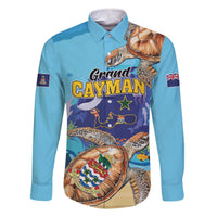 Grand Cayman Map Sea Turtle Family Matching Off The Shoulder Long Sleeve Dress and Hawaiian Shirt Ocean Vibes