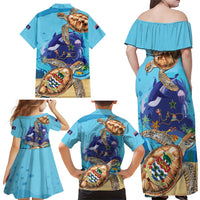 Grand Cayman Map Sea Turtle Family Matching Off Shoulder Maxi Dress and Hawaiian Shirt Ocean Vibes