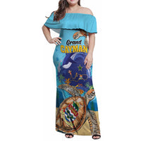 Grand Cayman Map Sea Turtle Family Matching Off Shoulder Maxi Dress and Hawaiian Shirt Ocean Vibes