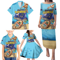Grand Cayman Map Sea Turtle Family Matching Puletasi and Hawaiian Shirt Ocean Vibes