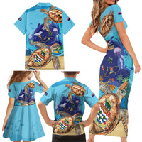 Grand Cayman Map Sea Turtle Family Matching Short Sleeve Bodycon Dress and Hawaiian Shirt Ocean Vibes