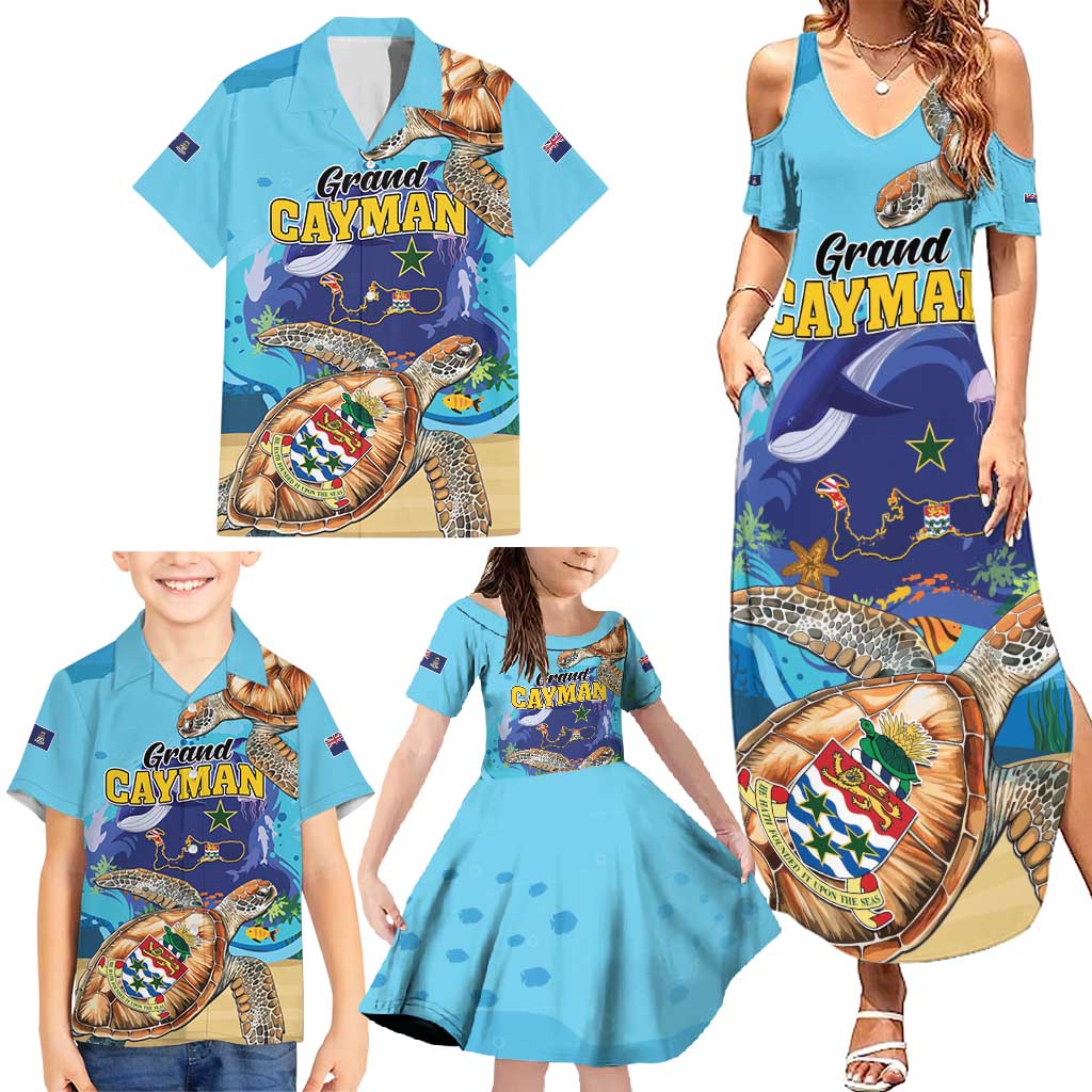 Grand Cayman Map Sea Turtle Family Matching Summer Maxi Dress and Hawaiian Shirt Ocean Vibes