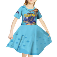 Grand Cayman Map Sea Turtle Kid Short Sleeve Dress Ocean Vibes